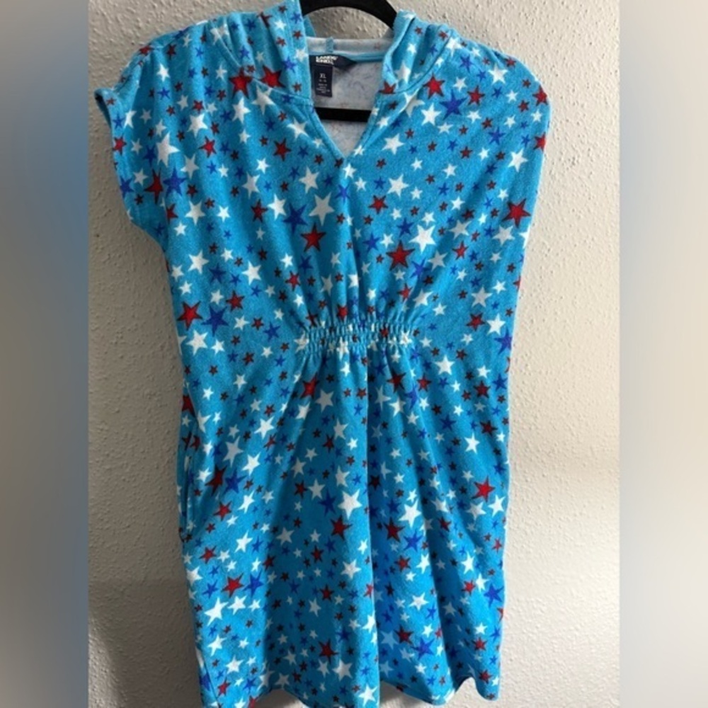Lands' End Blue and Red Nightgown Pajamas with Star Pattern Size XL